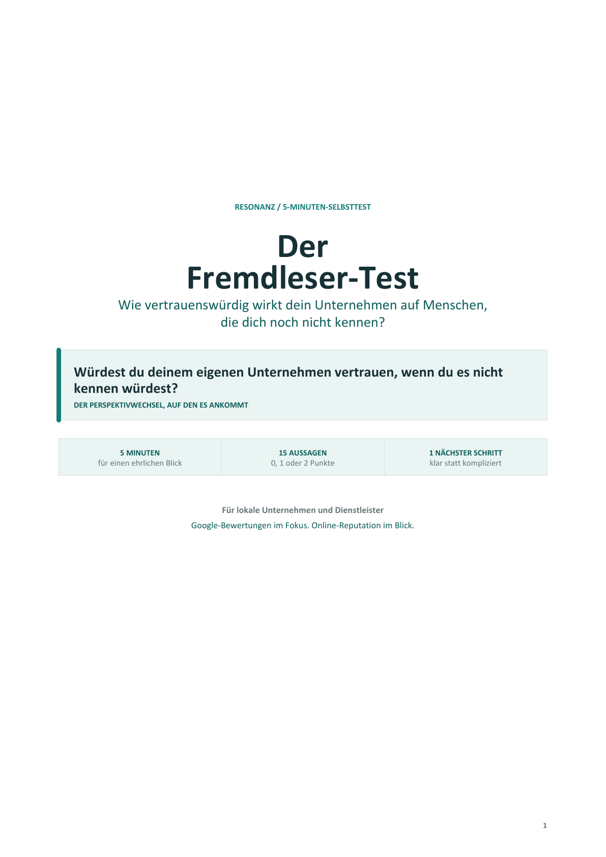 Titelseite des Fremdleser-Tests